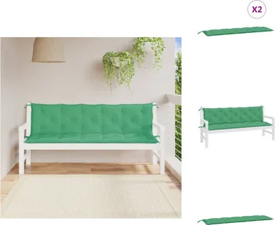 Obrázok produktu pre vidaXL Vankúše na záhradné lavice 2 ks. Zelená látka Oxford 180x50x7 cm - vankúš na sedenie