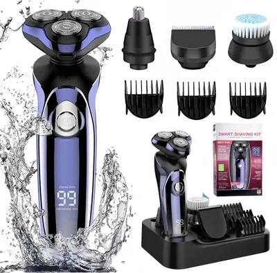 Produktbild von 5 In 1 Smart Raven Kit,Elektrischer Rasierapparat Nass,Wiederaufladbar Trockenrasierer IPX6, Einfach zu tragen, mit Haarschneider usw, LCD-Display