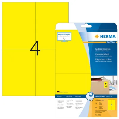 Produktbild von HERMA 4561, Gelb, Rechteck, A4, Universal, Matte, Laser/Inkjet
