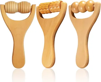 Produktbild von 3-teiliges Rollenmassagegerät, Holzroller-Kugelmassagegerät, Beinmuskel-Entspannungsgerät, Muskelmassagegerät, geeignet für Erwachsene