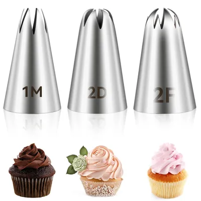 Productafbeelding van Spuitmondjes set - Stermondjes 1M, 2D en 2F - RVS - 3 stuks - Taartversiering