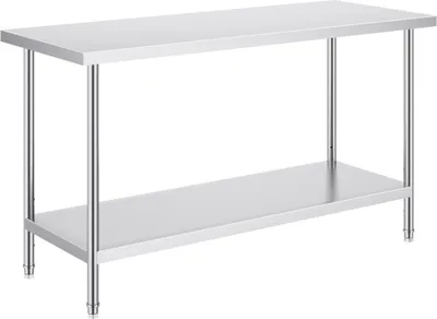 Image de Table de travail et de préparation en inox - Table de cuisine 610x1524mm - Table Gastro pour l'hôtellerie et la restauration