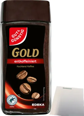 Produktbild von Gut & Günstig Gold löslicher Hochland Kaffee entkoffeiniert 100% Arabica (100g Packung) + usy Block