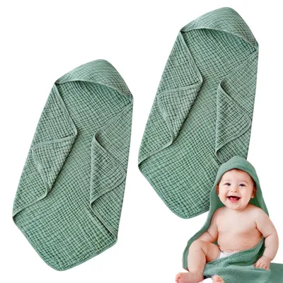 Produktbild von Baby-Badetuch mit Kapuze - 100% Baumwolle, saugfähig, grün