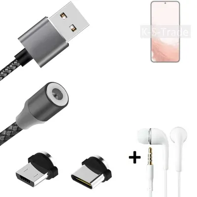 Produktbild von K-S-Trade® Hochwertiges Magnet-Lade-kabel Sync-Kabel Daten-Kabel + Kopfhörer kompatibel mit Samsung Galaxy S22 Exynos mit USB-Typ-C-Anschluss und