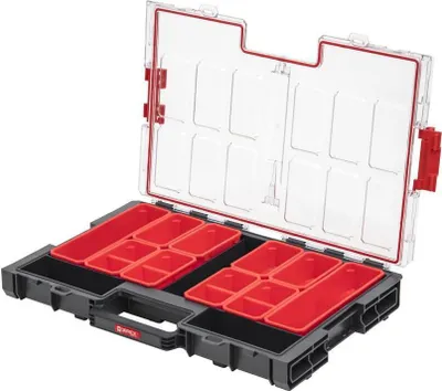 Produktbild von QBRICK® Sortimentskasten ONE L | HxBxT 53x53x7cm | 6 Liter | 12 Fächer | Mit Deckgriff | Mit Klemmverschlüsse | Schwarz | Werkzeugbox, Sortimentsbox