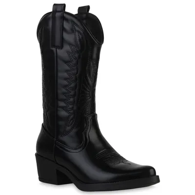 Produktbild von VAN HILL Damen Cowboystiefel Stiefel Stickereien Schuhe 840208, Farbe: Schwarz, Größe: 39