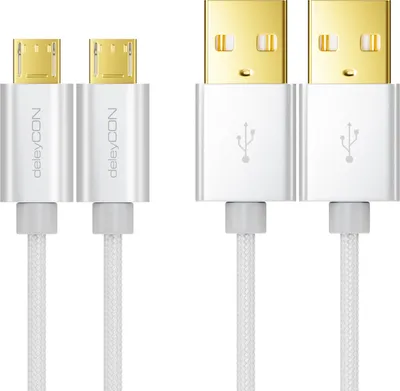 Produktbild von deleyCON Micro USB Kabel Set 2x 1m Nylon + Metallstecker - Ladekabel Datenkabel Schnellladekabel - Smartphone Tablet Laptop Notebook - Grau
