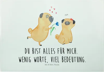 Produktbild von Mr. & Mrs. Panda Schneidebrett Mops Verliebt - Weiß - Geschenk, Liebe, jausenbrett, Glasschneidebrett, Servierplatte, Hackbrett, Sprüche, Hund, Pure, Knuffig