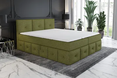 Produktbild von Boxspringbett BELLA 180x200 mit 2 Bettkästen, Bonell-Matratze und Topper. Farbe: Grün.