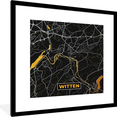 Produktbild von MuchoWow® Gerahmtes Poster Witten - Gold - Stadtplan - Karte - Deutschland 40x40 cm - Poster mit Schwarzem Bilderrahmen Wandposter Rahmen Foto Bilder - Poster - Plakat im Rahmen