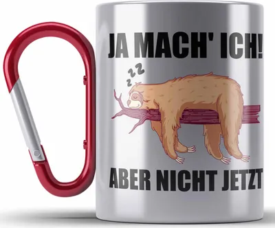 Produktbild von Trendation - Lustige Edelstahl Tasse Karabiner Faultier Spruch Geschenk für Mitarbeiter Arbeitskollege Abschiedsgeschenk (Rot)