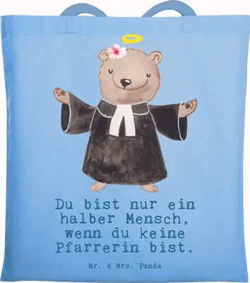 Produktbild von Mr. & Mrs. Panda canvas tasche Pfarrerin Herz - Sky Blue - Geschenk, Laptoptasche, Lustig, Kirche, Tote Bag, Spruch, Witzig, Jutebeutel, dokumententasche, Uni