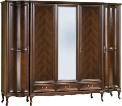 Produktbild von Casa Padrino Luxus Jugendstil Schlafzimmerschrank Dunkelbraun 256,8 x 63,5 x H. 206 cm - Massivholz Kleiderschrank mit 5 Türen und 3 Schubladen - Barock & Jugendstil Schlafzimmer Möbel