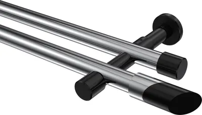 Produktbild von Interdeco Gardinenstange / Vorhangstange Chrom / Schwarz, Typ Prestige Verano (Schräge Bicolor) ohne Ringe, 20 mm Ø 2-läufig, 600 cm