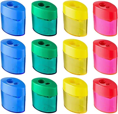 Produktbild von 12 Stücke Bleistiftspitzer Doppel Loch Oval Bleistift Spitzer mit Deckel und Behälter Manueller Anspitzer Kinder Pencil Sharpener für Schule Büro