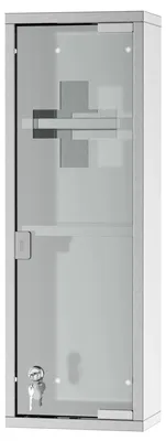 Image de Armoire médicale - Armoire à médicaments - Acier inoxydable avec porte en verre trempé - Fermeture à clé - 3 compartiments - Étanche - 20 x 12 x 58 cm - Argent