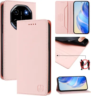 Obrázek produktu pro Kožené pouzdro pro Blackview Shark 6, flipové pouzdro s přihrádkami na karty, peněženkou a stojánkem Růžový