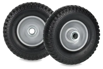 Image de Relaxdays Roue de brouette 2.50-4, lot de 2, caoutchouc plein, jante en acier, roue de rechange pour brouette, anti-crevaison, 80 kg, noir/gris