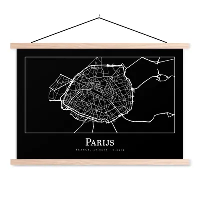 Produktbild von MuchoWow® Textilposter Paris - Karte - Stadtplan 60x40 cm mit holzfarbenen Rahmen - Bilder