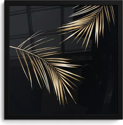 Produktbild von MuchoWow® MuchoWow® Gerahmtes Poster Blätter - Pflanzen - Gold - Schwarz - Luxus 40x40 cm - Poster mit zchwarzem Bilderrahmen - Mit Rahmen - Wanddekoration Schlafzimmer