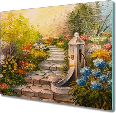 Produktbild von Coloray Hackbrett Küchenbrett Kochplattenabdeckung Schneidebrett Herdabdeckplatte 60x52 cm - Natur Blumen Baum Sonne