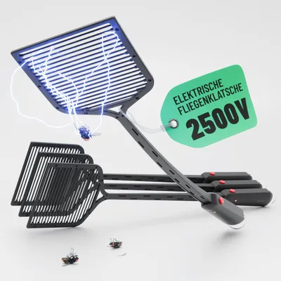 Produktbild von greate 4x Elektrische Fliegenklatsche inkl. Batterien - Fliegenklatsche elektrisch gegen Mücken, Schnaken, Mosquito & mehr