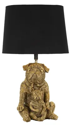 Imagen del producto de Lámpara de mesa Dog de resina oro y negro con pantalla de tela