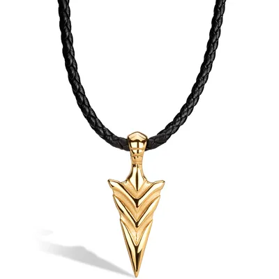 Produktbild von SERASAR | Pánský Prémiový Kožený Náhrdelník [Arrow] z Stainless Steel | Barva: Zlato | Délka: 50cm