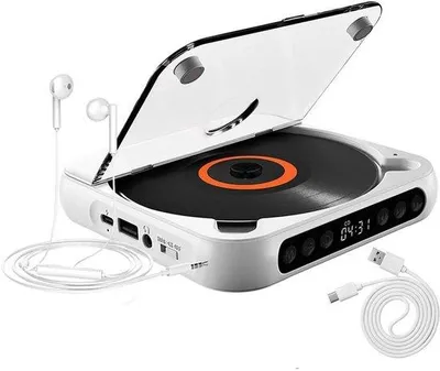 Obrázok produktu pre Prenosný CD prehrávač s Bluetooth 5.3 – biely, 2000 mAh, podporuje CD/USB/SD/AUX, pre domáce použitie aj na cesty