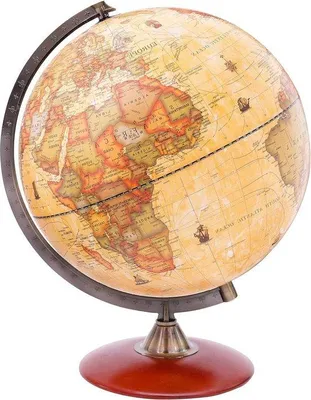 Image de Globe antique avec base en bois - Globe de 30cm de diamètre Vintage Rotation décorative Grand
