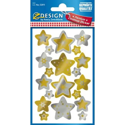 Produktbild von Avery Zweckform ZDesign Weihnachts-Sticker Sterne geprägt gold 20 Sticker
