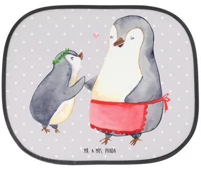 Produktbild von Mr. & Mrs. Panda Autoscheiben Sonnenschutz Pinguin mit Kind - Grau Pastell - Geschenk, saugnapf, Muttertag, Lieblingsmensch, blendschutz auto, Mama, pkw, Familie, Vorbild