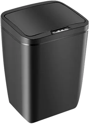 Image de Poubelle électrique de 15 litres avec détecteur de mouvement - Couvercle à fermeture automatique - Noir - Idéale pour la cuisine, la salle de bains, le salon et le bureau - Fonctionne à piles