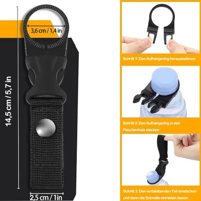 Produktbild von Flaschenhalter für Gürtel – 6 Stück – Trinkflaschenhalter – Flaschenholster mit Gürtelschlaufe – für Wandern, Camping und Outdoor – Schwarz