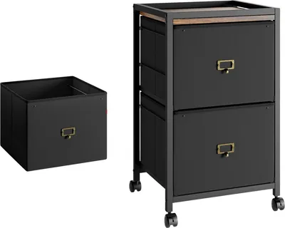 Produktbild von Mobiler Aktenschrank mit 2 Schubladen – Rollcontainer für A4 & Letter Hängemappen – Stoff & Metall – Schwarz