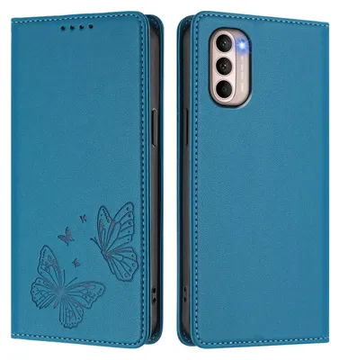 Produktbild von Lederhülle für Motorola Moto G41 / Moto G31, Schmetterling Prägung Leder Brieftasche Schutzhülle mit Ständer Blau