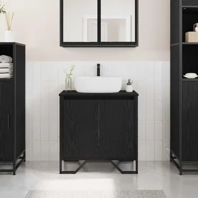 Produktbild von Möbel Waschbeckenschrank Schwarz Eichen-Optik 60 x 35 x 60 cm - Badspiegel &59856