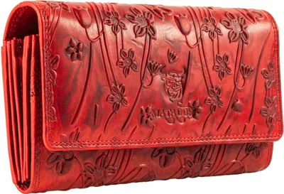 Produktbild von MATADOR BUDAPEST XL Damen Leder Portemonnaie RFID Blumen Rot