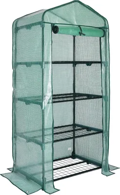 Produktbild von GARDEBRUK® Gewächshaus Foliengewächshaus platzsparend & stabil mit 4 Ablagen & aufrollbarer Tür Balkon Garten Tomatengewächshaus 158x49x69cm