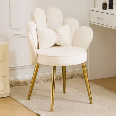 Produktbild von Alightup Blumenform-Sessel, Samtbezug, Sessel,Schminktisch Stuhl, Armlehnensessel, Relaxsessel Lesesessel, Metallbeinen, Loungesessel, Wohnzimmer, Weiß