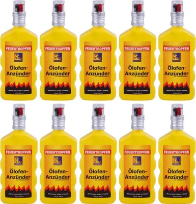 Produktbild von 10x Ölofenanzünder Feuertropfen flüssig 200 ml mit Sicherheitsverschluß - 2 Liter