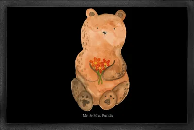 Produktbild von Mr. & Mrs. Panda Fußabtreter Bär Dankbar 50 x 75 cm - Schwarz - Geschenk, Dankeschön, Fussmatte, Schmutzmatte, matte haustür, Danke, fußmatte, Blumen, teppichmatte, Teddy