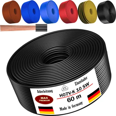 Produktbild von 60m Aderleitung H07 V-K SW 1x10 mm² Schwarz Einzelader flexibel