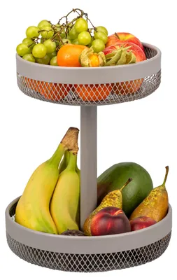Image de eluno : étagère à fruits ronde à deux étages / corbeille à pain, coupe à fruits, corbeille à fruits, Ø 20 cm et 25 cm, en métal couleur taupe