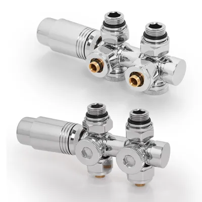 Immagine prodotto di S'AFIELINA Set multiblock per raccordo radiatore, cromo (2 pz) Valvola di blocco rubinetto termostatico Accessori per il riscaldamento Forma angolare e rettilinea