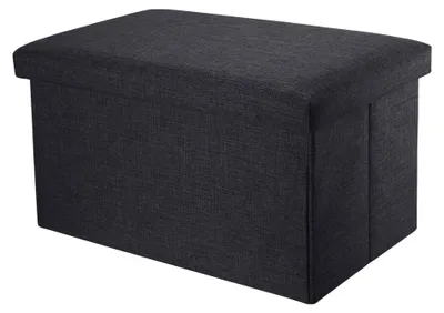 Produktbild von Intirilife Faltbare Sitzbank 49x30x30 cm in DIAMANT SCHWARZ - Sitzwürfel mit Stauraum und Deckel aus Stoff in Leinen Optik - Sitzcube Fußablage Aufbewahrungsbox Truhe Sitzhocker