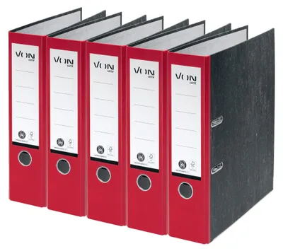 Produktbild von VON Leitz 5er Pack Ordner A4, 100 % Recyclingkarton, 80 mm Rückenbreite, Für 600