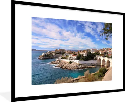Produktbild von MuchoWow® Gerahmtes Poster Meer - Marseille - Frankreich 90x60 cm - Poster mit Schwarzem Bilderrahmen Wandposter Rahmen Foto Bilder - Wanddekoration - Fotos