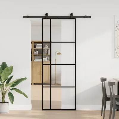 Obrázok produktu pre vidaXL Posuvné dvere s kovaním 76x205 cm ESG sklo a hliník